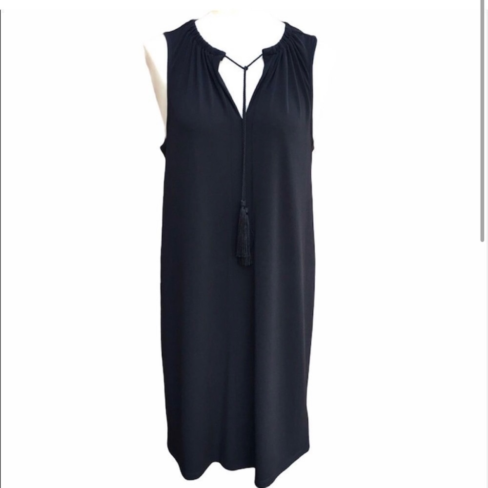 Michael Kors womens black tassel v neck swing dress sleeveless size Medium